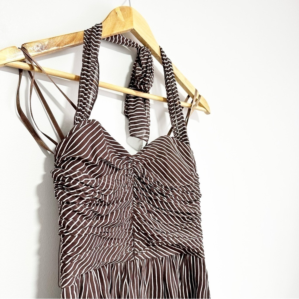 BCBG 100% Silk Brown Dress with White Stripe Size 4 - Picture 6 of 10